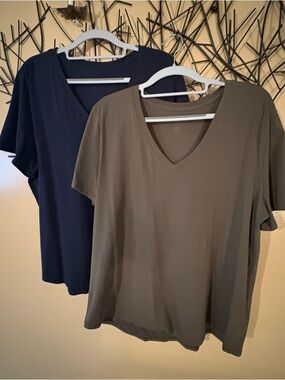 Lululemon Bundle of Love V-neck T-shirts size 14- both included. Green/Navy.